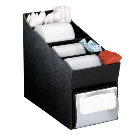 Dispense-Rite NLO-LDNH Countertop lid, straw, condiment and napkin organizer - Black Polystyrene