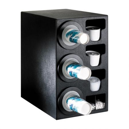 Dispense-Rite BFL-C-3BT Countertop Cup Dispensing Cabinet with (3) BFL-2F and built-in lid and straw organizer - Black Polystyrene