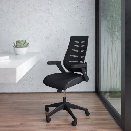 Flash Furniture BL-ZP-809-BK-GG Kale High Back Designer Black Mesh Executive Swivel Ergonomic Office Chair with Height Adjustable Flip-Up Arms - Call for bulk discounts.