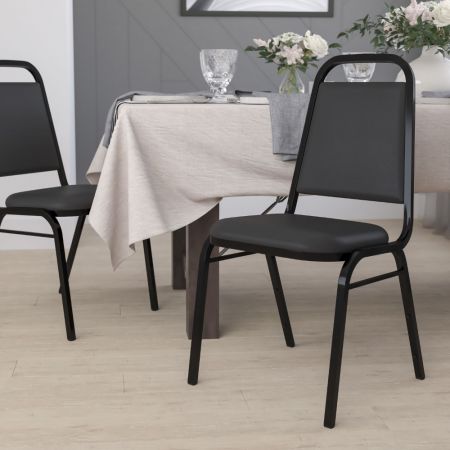 Flash Furniture FD-BHF-2-GG HERCULES Series Trapezoidal Back Stacking Banquet Chair in Black Vinyl - Black Frame - Call for bulk discounts.