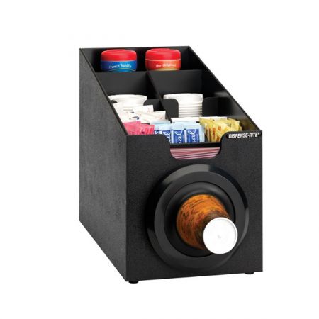 Dispense-Rite SLR-SCL-1BT Countertop Cup Dispensing Cabinet with (1) SLR-2S and built-in lid and straw organizer - Black Polystyrene