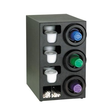 Dispense-Rite STL-C-3RBT Countertop Cup Dispensing Cabinet with (3) STL-2F and built-in lid and straw organizer - Black Polystyrene