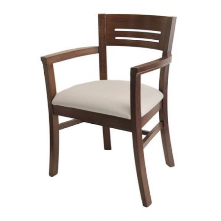 Florida Seating CN-203A GR5 Arm Chair, wood back with two thin cut lines,  upholstered seat, European Beechwood frame, Italian