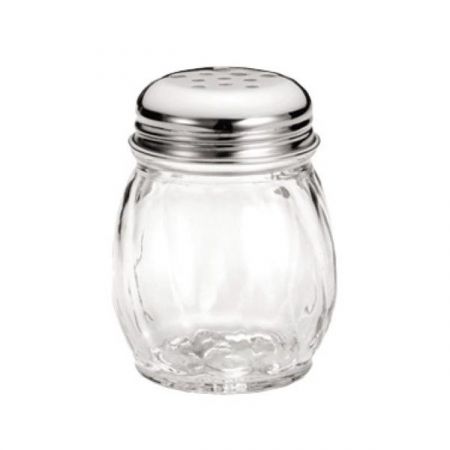 Tablecraft 260-1 Cheese Shaker, 6 oz., swirled glass jar (dishwasher safe), chrome plated perforated top (hand wash