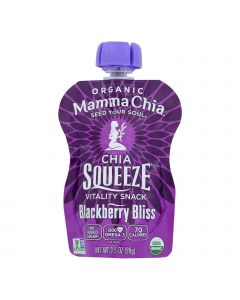 Mamma Chia Squeeze Vitality Snack - Blackberry Bliss - Case of 16 - 3.5 Ounce.