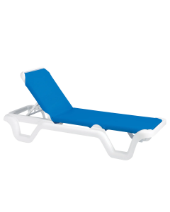 Grosfillex 99404006 Marina Chaise, Without Arms, Adjustable Sling, White Resin Frame, Power Washable, Uv Resistant