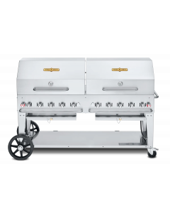 Crown Verity CV-MCB-72RDP-NG Mobile Outdoor Charbroiler, Roll Dome Pkg, Natural gas, 70" x 21" grill area, 10 burners, 304 stainless