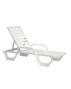 Grosfillex 44031004 Bahia Stacking Chaise, Adjustable, Resin, White, Made In Usa