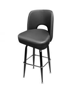 Oak Street SL9133-BLK Swivel Bar Stool, upholstered cutout back and bucket seat, with gloss black square frame (seat ships unassembled)