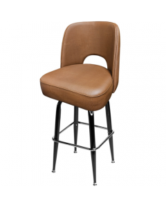 Oak Street SL9133-BUC Swivel Bar Stool, upholstered cutout back and bucket seat, with gloss black square frame (seat ships unassembled)
