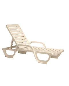Grosfillex US031066 Bahia Stacking Chaise, Adjustable, Resin, Sandstone, Made In Usa