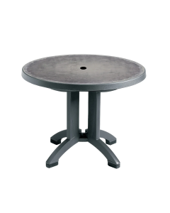Grosfillex US921002 Aquaba Outdoor Table, 38" dia., round, zinc color table top, umbrella hole with cap, charcoal legs, UV resistant resin, Made in USA