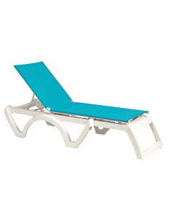 Grosfillex UT747241 Jamaica Beach Chaise, Stackable, Without Arms, Adjustable Sling, White Resin Frame, Power Washable